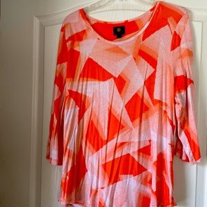 Light weight, orange, and white geometric pattern blouse